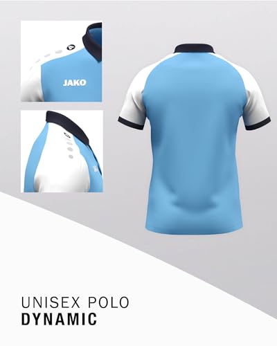 JAKO Unisex Poloshirt Dynamic, SkyBlue/weiß/Marine, XL – Ansicht 4