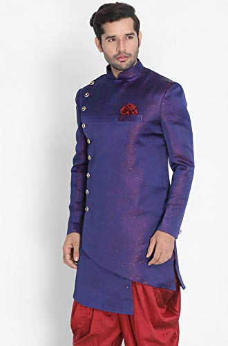 Image of VASTRAMAY Men's Black Silk Blend Sherwani Only Top