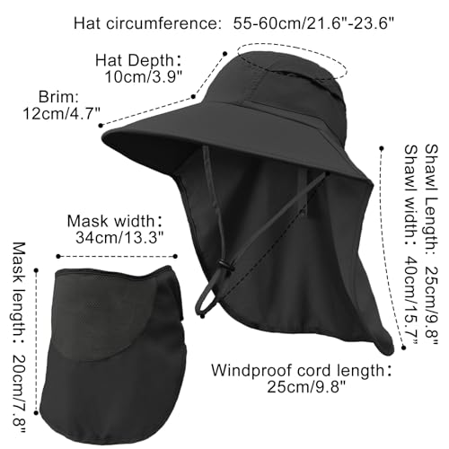 Image of Sun Hats for Men Women Detachable Face Cover Wide Brim Fishing Hats with Neck Flap UPF 50+ Outdoor Safari Hats