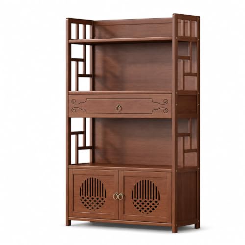 Image of KAIYUEMAOYI Carved Rubber Wood Display Cabinet for Collectible Display and, Multi-Layer Curio Display Shelf