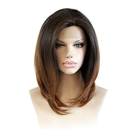 Cbwigs PT2/27# Color Short Bob Straight Synthetic Lace Front Wigs for Women Half Hand Tied Fiber Hair Wig 10 inch Cover