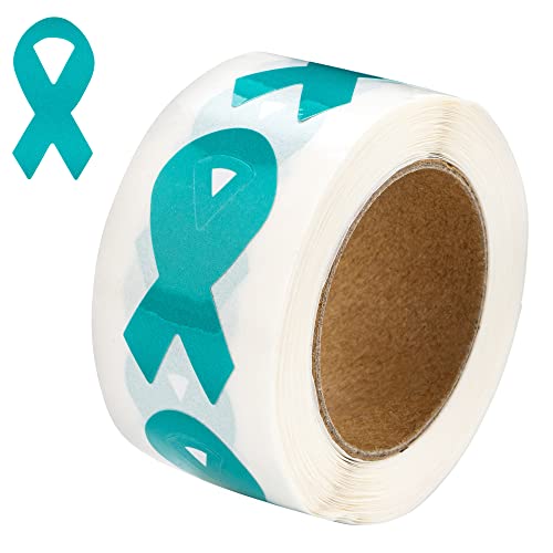 250 Small Teal Ribbon Shaped Awareness Stickers for Ovarian Cancer, Rape, Sexual Assault, Agoraphobia, Anxiety Disorder, Fragile X Awareness