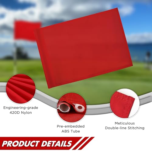 KINGTOP Golf Flag 20x14 Inch - Plain Red, 420D Nylon, Tube Inserted - Standard Putting Green Flags for Backyard Practice, Golf Courses, Country Club, 1-Pack - Image 3
