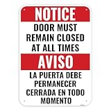 1PC Keep Door Closed At All Times Sign Bilingual, 14 x 10 Inches - Aluminum - Please Close Door Sign