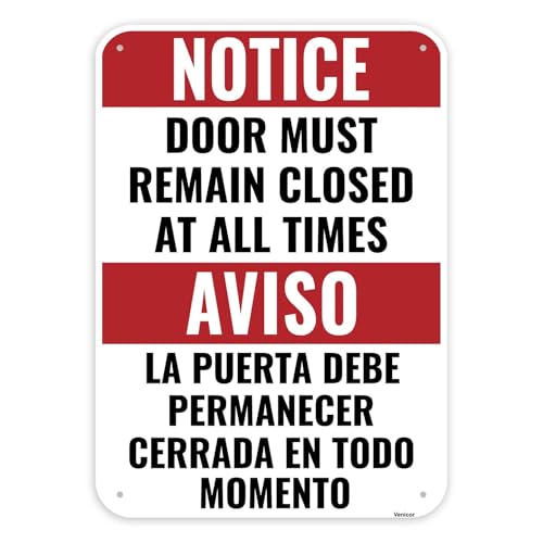 1PC Keep Door Closed At All Times Sign Bilingual, 14 x 10 Inches - Aluminum - Please Close Door Sign