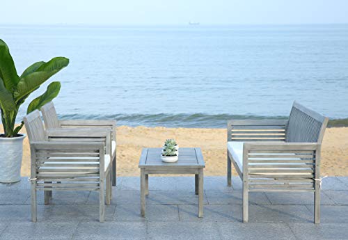 Safavieh Outdoor Collection Carson Grey Wash/ Beige Cushions 4-Piece Conversation Patio Set #TOP2