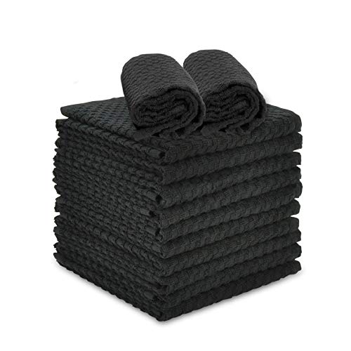 Talvania Kitchen Dish Towels Black, 100% Cotton Dish Cloths Dobby Weave, 12 Pack Soft and Absorbent Multipurpose Terry Towel Set, Hand Towel and All Kitchen Cleaning 15” X 25” Machine Washable Black - Thumbnail 3