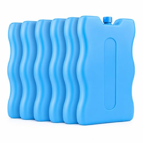 Pack of 6 Reusable Lunch Box Ice Packs Slim Freezer Blocks for Kids Adults Breastmilk Work School Picnic & Camping Long-Lasting Non-Toxic Durable Ice Bricks for Food & Drink