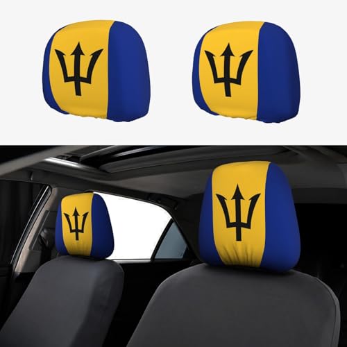 XSNXO Barbados Flag Car Seat Headrest Protecting Cover, Headrest Dust Guards, Car Decor Accessories, for Cars, Vans, Trucks 2 Pcs