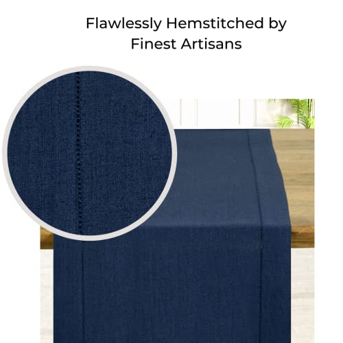 D'moksha Navy Blue Table Runner 14 X 72 Inch, 100% Pure Linen Hemstitch Table Runner 72 Inches Long, Perfect For Christmas, Thanksgiving, Wedding, Party, Living Room, Easy Care Machine Washable #TOP4