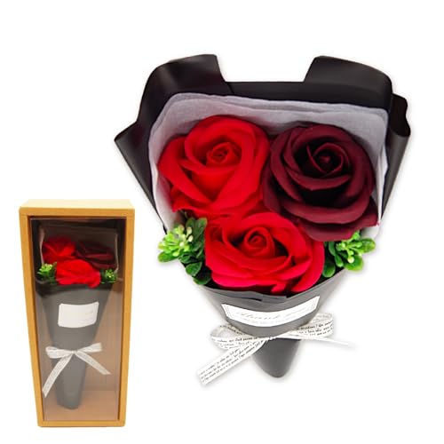 BIO フレグランスソープフラワー フェアリー3輪ローズBOX ギフトボックス お祝い 記念日 誕生日 発表会 ブライダル パーティー 送別会 プレゼント ハロウィン 七五三 いい夫婦の日 お歳暮 クリスマス (レッド)