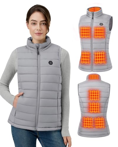 Chaleco calefactable mujer gris para senderismo y paseos de invierno con batería 16000mAh
