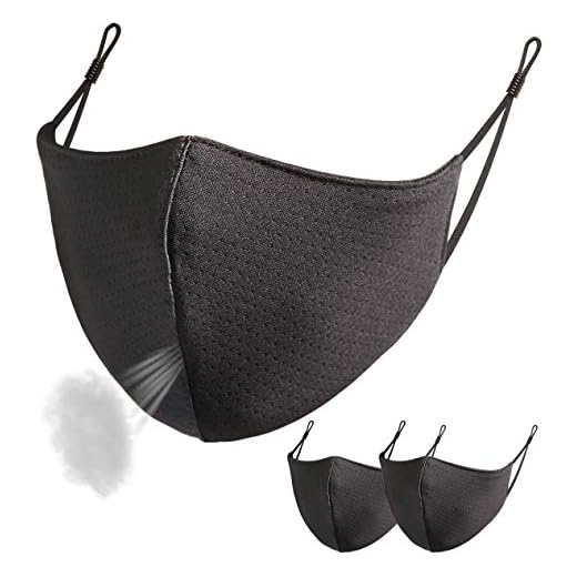 Breathable Sports Face Mask Adults Washable Reusable Adjustable Workout Masks for Men Women Outdoor Black 2 Pcs