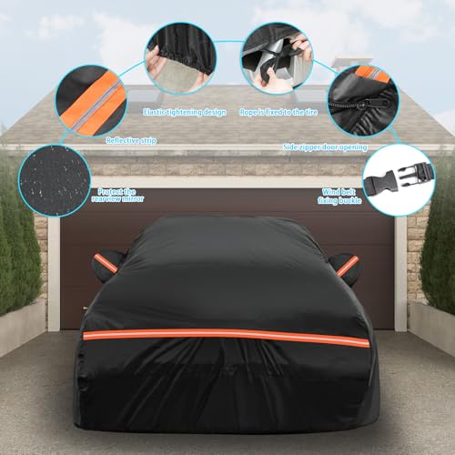 Waterproof All-Weather Universal Car Cover with Right Side Zipper & Rear View Mirror Pocket 190T-PU for Sedan 165" to 177" Length by Z8 - Used condition - Image 3