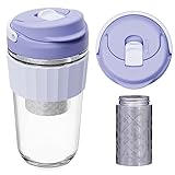 Leak-proof Glass Coffee Mug with Lock Lid, 17oz Reusable Coffee Cup with...