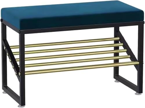 Meuble à chaussures mince à 2 niveaux et banc bleu d'entrée