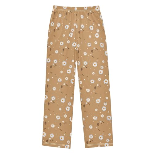 Little Daisy Capybara Pattern Pajama Pants Lounge Sleep Pants Elastic Waist Long Pajama Bottoms with Pockets for 6-14 Years