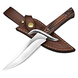 AUBEY Fixed Blade Hunting Knife, 440C Steel Camping Knife with Non-Slip G10 Handle and Leather Sheat