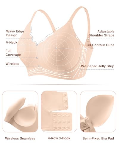 CINOON Womens Wireless Bras Push Up Bralette Supportive Everyday Bras Seamless Full Coverage Comfort T-Shirt Bra Beige