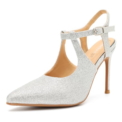 Enelauge Women's Closed Pointed Toe Heels Ankle Strap Pumps Low Kitten Heel Elegant Strappy Comfortable Office Wedding Dressy Bride Prom Shoes