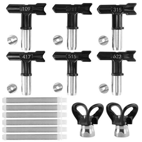 QWORK® 14-TLG Airless Düse Set Inklusive 6 Airless Farbsprühdüsen, 6 Spitzendichtung, 2 Düse Sitz, 6 Filter - Kompatibel mit den meisten Airless-Spritzgeräten