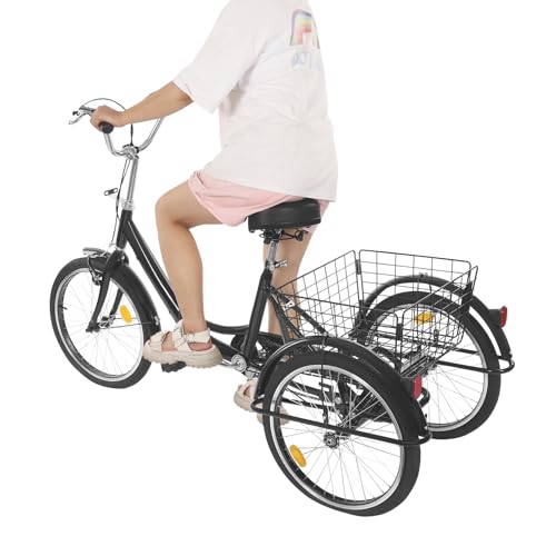 HuKaiL - Triciclo plegable de 20 pulgadas para adultos, triciclo plegable de una velocidad con cesta, triciclo de tres ruedas ajustable en altura para adultos y personas mayores para el tiempo libre