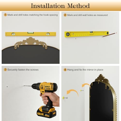 Gold Vintage Mirror, 28"x 36" Antique Arch Wall Mirror, Fireplace — view 5