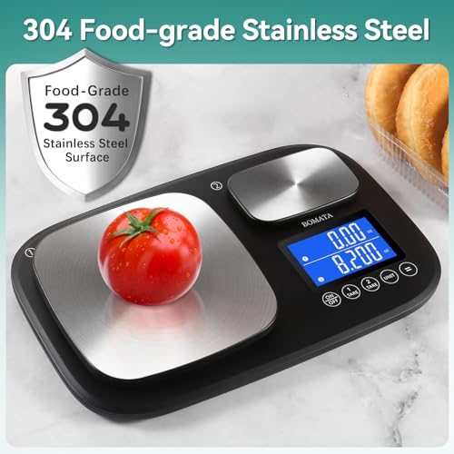 BOMATA Upgrated 0.01g & 15kg/33Ib Dual Platform Kitchen Scales with Two Precisions, Accumulation Function, Gram and Ounce, Digital Scales for Food, Baking, Yeast, Jewelry B614