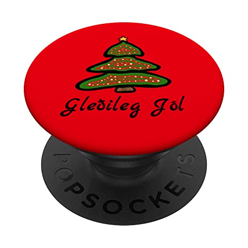 Gledileg Jol Iceland Christmas Tree Icelandic Greeting PopSockets Swappable PopGrip, Black