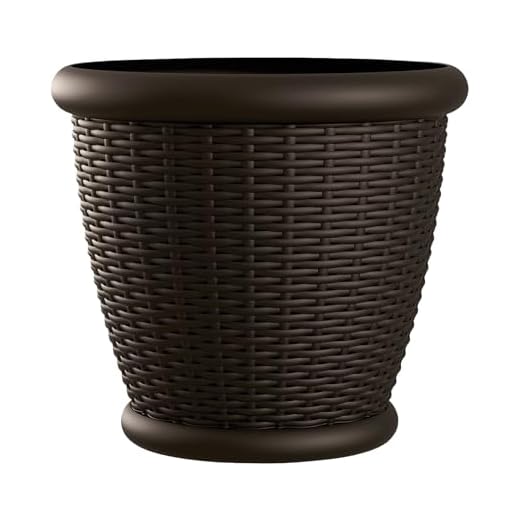 Suncast Willow 18 Inch Diameter Resin Decorative Wicker Patio Planter Pot, Java