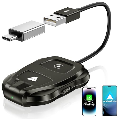 hooyomi Wireless Carplay Adapter, 2024 Upgrade 2 in 1 Plug & Play Dongle, Converts Wired CarPlay to Wireless, One-Click Switching to Instantly Adapt to Android and A-pple Devices, Black