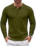 COOFANDY Mens Long Sleeve Polo Sweatershirt Lightweight Slim Fit Sweaters Knit Polo Sweater Fall Winter Army Green