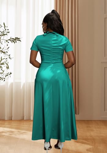 Image of Famnbro Womens Vintage Dress Casual 1950s Short Sleeve A-Line Work Church Business Party Elegant Dresses