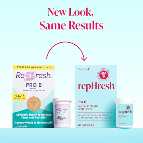 Image of Rephresh Pro-B Vaginal Probiotic Supplement, pH Balance, Probiotics for Women, Balances Yeast and Bacteria to Maintain Feminine Health, Daily Oral Capsules, 30 Count (Pack of 2)