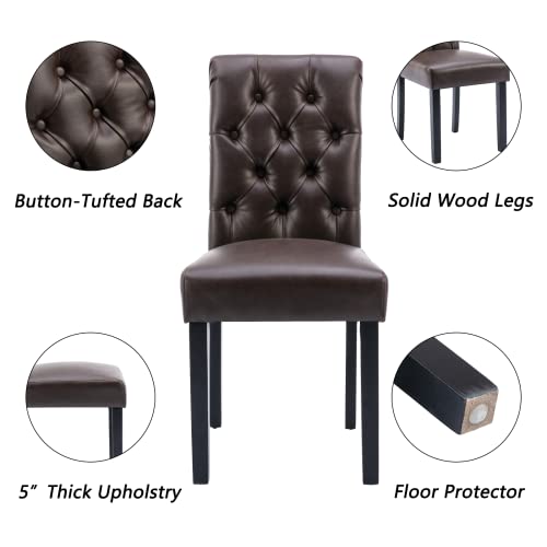 Janoray PU Leather Upholstered Dining Chairs Set of 6 Tufted Solid Wood High Back Parsons Chairs Armless Side Chairs for Kitchen and Dining Room, Coffee
