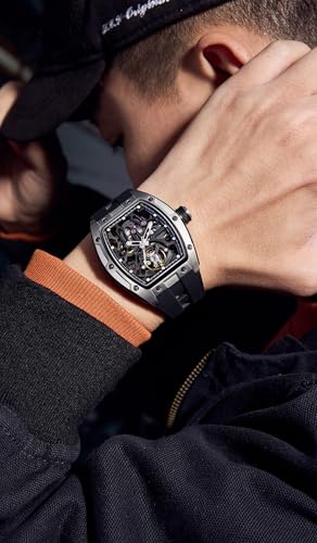 Image of ALIX AL2923 Men's Unique Design Automatic Movement Popular Style Silicone Strap Chronograph Skeleton Watch