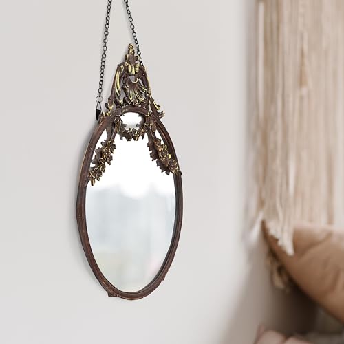 Image of Creative Co-Op Pewter Framed Wall Mirror with Decorative Chain and Antique Finish, Bronze