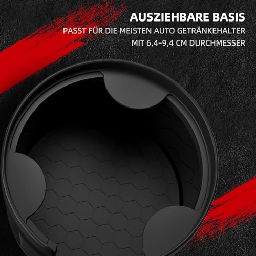 DYLEN Getränkehalter Auto, Becherhalter Auto mit Verstellbarer Basis, Kompatibel mit große Flaschen in 0.5-1.4L (7,0-10,5 cm)
