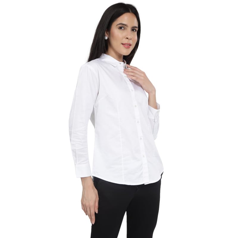 Image of Women'S Full Sleeve Formal Shirt | Regular Fit Office Wear Top | Button Down Collared Blouse Workwear for Business, Meetings & Office Wear White XS