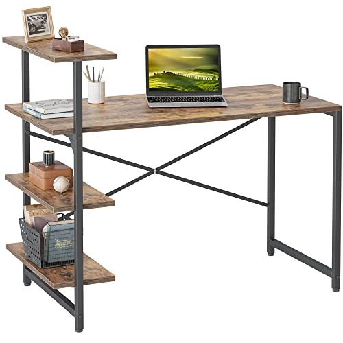CubiCubi Kleiner Schreibtisch mit Regal 120 x 60 cm, 3-stöckiges Regal Computertisch, Pc Gaming...