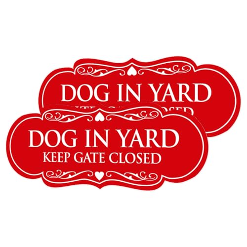 Signs ByLITA Designer Dog in Yard Keep Gate Closed Wall or Door Sign - Easy to Install | Durable Dog Safety Signs (Red) - X-Large 2 Pack