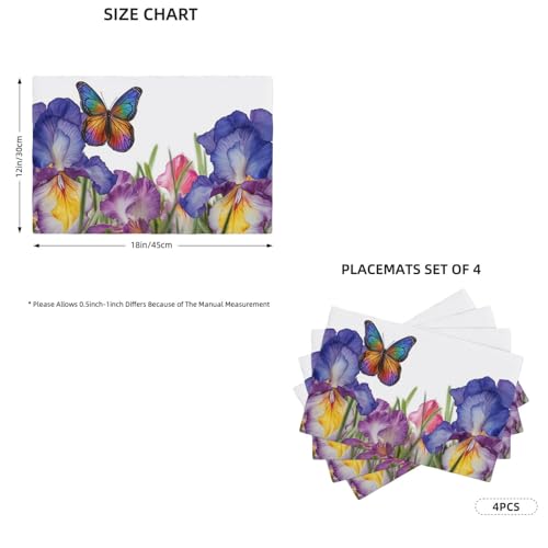 Set de table motif fleurs d'iris et papillons dimensions 45,7x30,5 cm