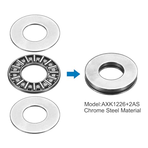 QUARKZMAN 8 Stück AXK1226+2AS Nadellager-Axialdrucklager mit Lagerscheiben, 12 mm x 26 mm x 4 mm Nadelrollenlager für Rasenmäher-LKW-Servolenkung
