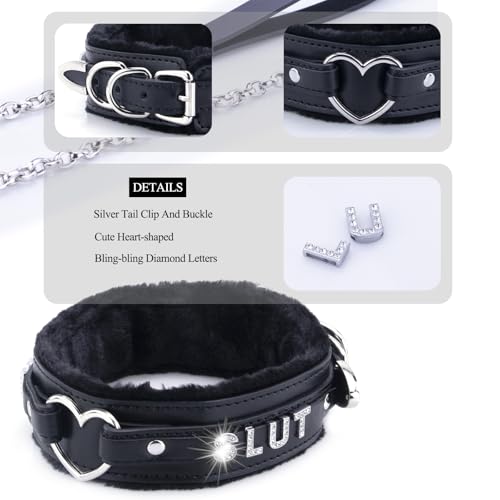 Bilisee Leather Heart O-ring Collar Necklace for Women, Adjustable Gothic Punk Collar with Letters Soft Furry Choker Jewelry (Black&Heart B, One Size) by Bilisee - Used condition - Image 3