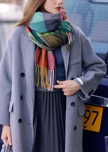 Wander Agio Women's Fashion Scarves Long Cashmere Like Shawl Winter Warm Knit Large Tassel Plaid Scarf