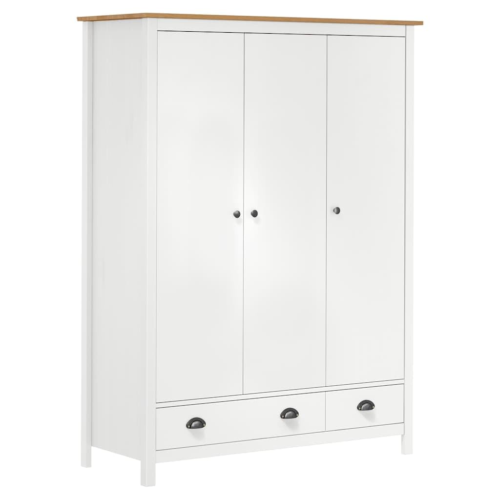 Armadio a 3 ante in pino massiccio bianco 127 x 50 x 170 cm con armadio e