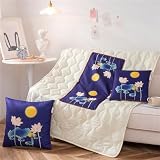 Hixingo Manta y Cojin 2 en 1, Manta de Cojín de Viaje Suave y Cálido Multifuncional Manta de Peluche y Almohada en Uno para Avión Coche, Oficina, Sofá Cama (50 * 50cm,Luna Amarilla Dorada)