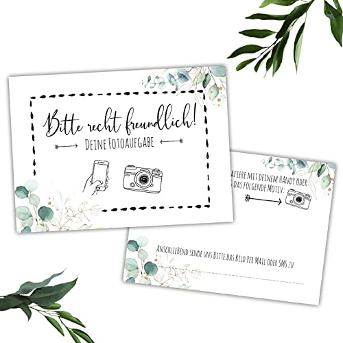 Lot de 25 jeux photo en eucalyptus pour invités - Idée cadeau de mariage - Style bohème Cover