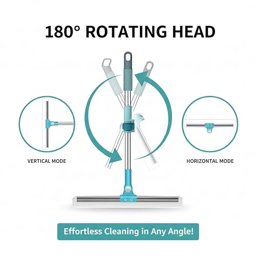 Image of Stainless Steel Floor Wiper with Long Handle for Bathroom and Balcony, 45 cm Silicone Blade Water Squeegee for Tile, Marble and Wet Floor Cleaning.