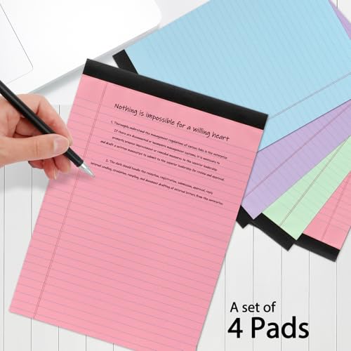 Toplive Colored Legal Pads 8.5 x 11 inch, 4 Pack Colored Writing Notepads College Ruled, Colorful Le